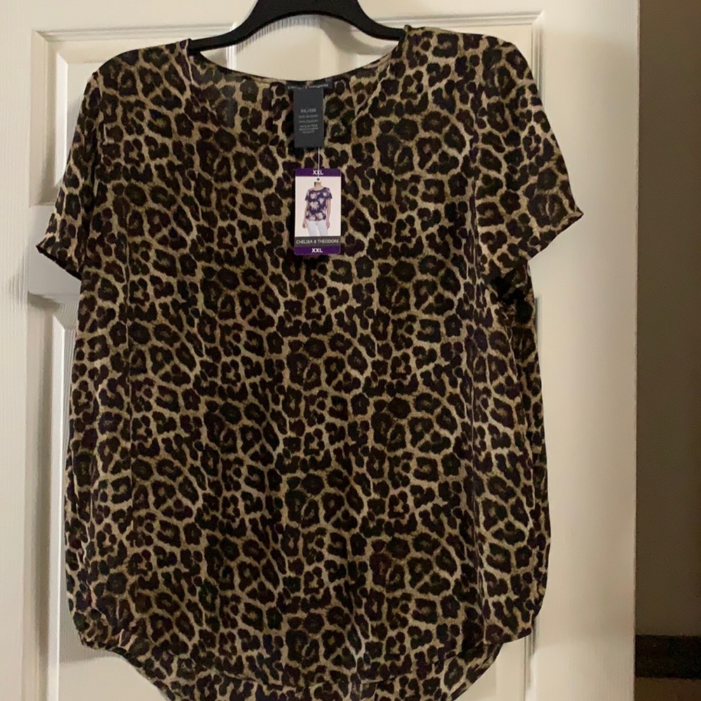 Chelsea $ Theodore Blouse. Leopard Print XXL.